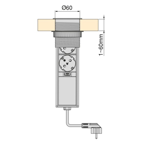 Gniazdo wpuszczane chowane w blat fi60 2xUSB Emuca