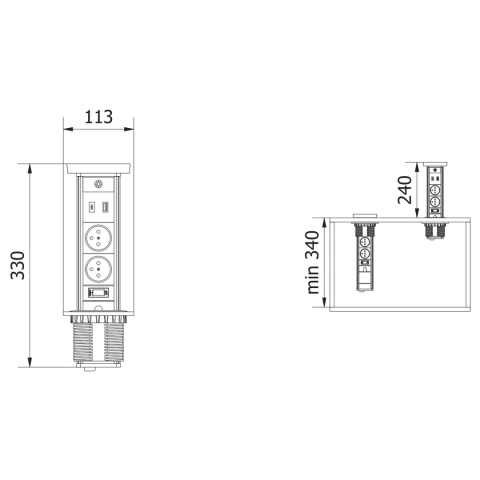 Gniazdo wpuszczane chowane w blat fi80 Camino Czarne GTV