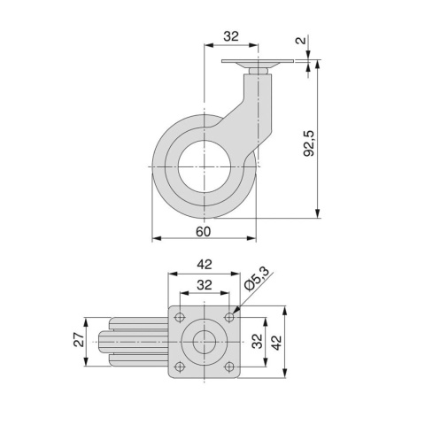Kółko meblowe obrotowe HOLE 2 60mm czarne zestaw Emuca