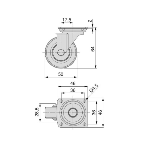 Kółko meblowe obrotowe SLIP 2 50mm czerwone zestaw Emuca