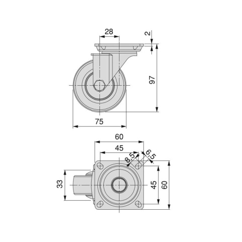 Kółko meblowe obrotowe SLIP 2 50mm czerwone zestaw Emuca