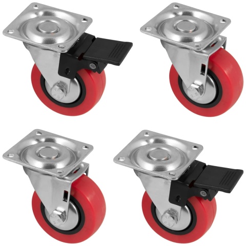 Kółko meblowe obrotowe SLIP 2 75mm czerwone zestaw Emuca