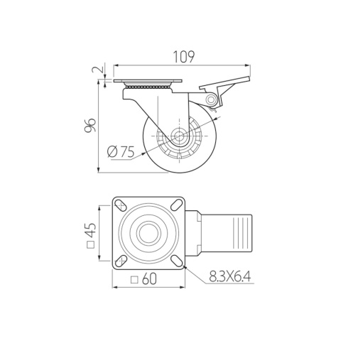 Kółko meblowe z hamulcem BRAZYLIA 75mm Przezroczyste GTV