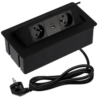 Gniazdo wpuszczane chowane w blat SOFTBOX z USB (A+C) Czarne GTV