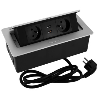 Gniazdo wpuszczane chowane w blat SOFTBOX z USB Aluminium GTV
