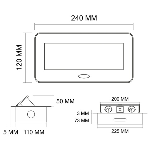 Gniazdo wpuszczane chowane w blat SOFTBOX z USB Aluminium GTV