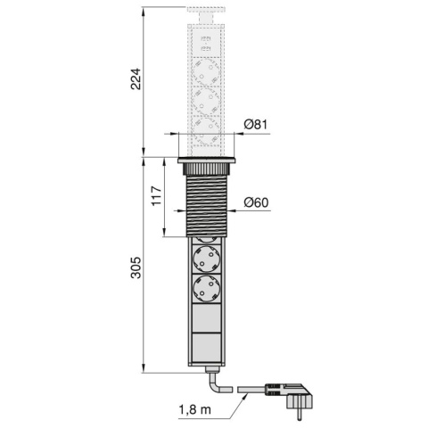 Gniazdo wpuszczane chowane w blat Vertikal USB Aluminium Emuca