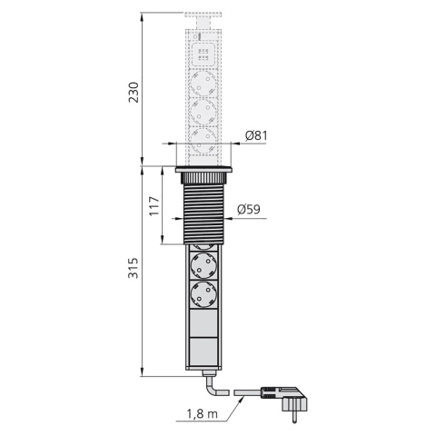 Gniazdo wpuszczane chowane w blat Vertikal USB Biały Emuca