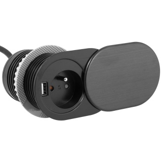 Gniazdo wpuszczane w blat fi 60 ELEKTRIMA SLIDER z USB REJS czarne
