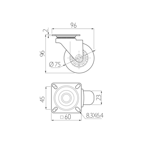 Kółko meblowe BRAZYLIA 75mm Przezroczyste GTV