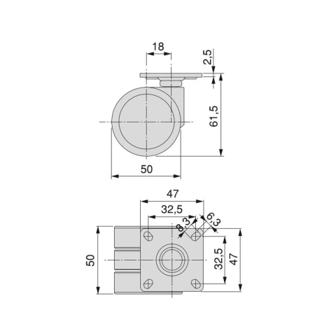 Kółko meblowe obrotowe BOWL 2 50mm szare zestaw Emuca