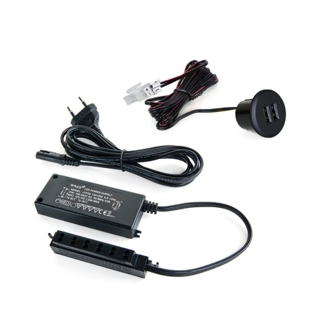 Ładowarka wpuszczana złącze fi 37mm 2xUSB Plugy Czarny Emuca