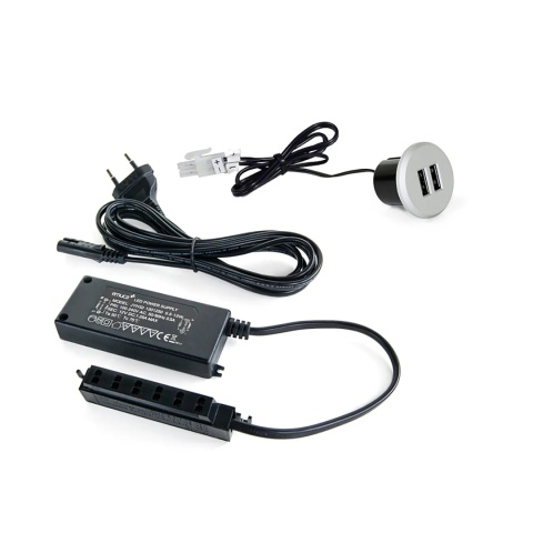 Ładowarka wpuszczana złącze fi 37mm 2xUSB Plugy Szary Emuca