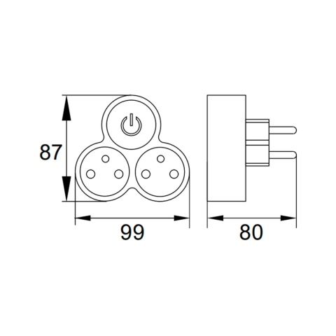 Rozgałęźnik trójkątny 2 gniazda 16A z wyłącznikiem Bemko