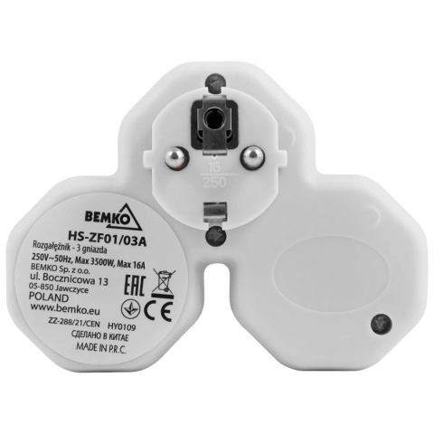 Rozgałęźnik trójkątny 3 gniazda 16A Bemko