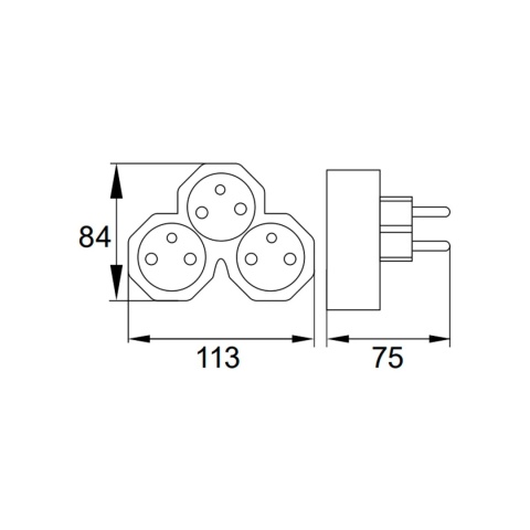 Rozgałęźnik trójkątny 3 gniazda 16A Bemko