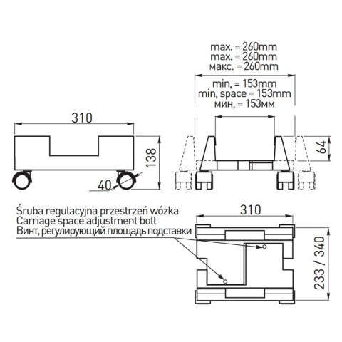 Wózek podstawka pod komputer stojak kółka czarny