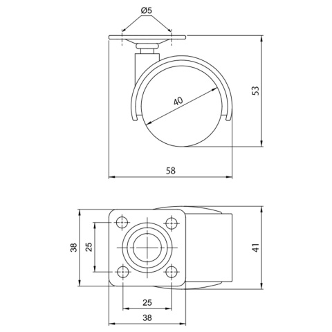 Kółko meblowe z płytką mocującą plastikowe fi 40mm Amix