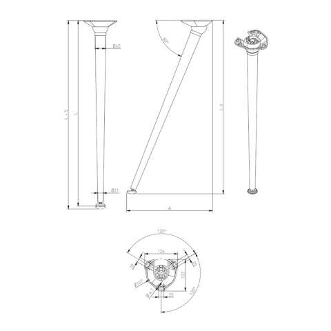 Noga meblowa do stołu H-710 X-Line Czarna GTV