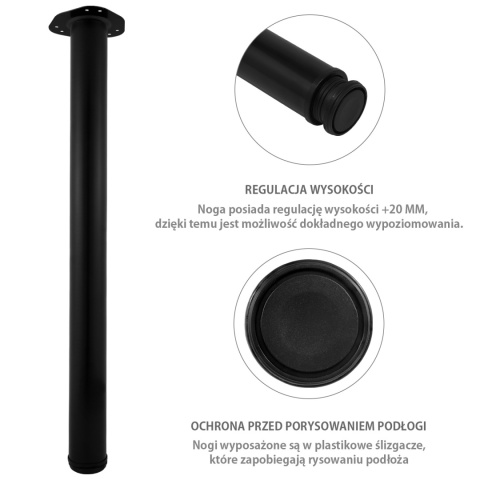 Noga meblowa do stołu STEP H-710 fi 60mm Czarna