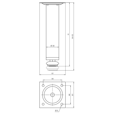 Nóżka meblowa D-100 okrągła regulowana h-100 Czarna