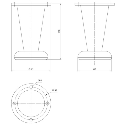 Nóżka meblowa D-780 stożkowa regulowana h-100 Chrom