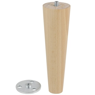 Nóżki meblowe drewniane okrągłe h-150 Naturalne + blachy ZESTAW