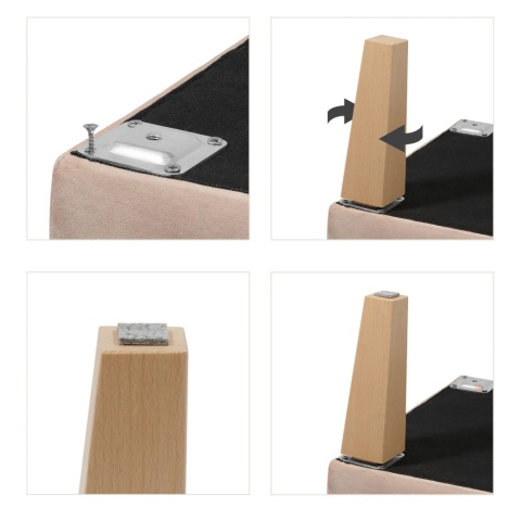 Nóżki meblowe drewniane trapez skośne h-180 Naturalne + blachy ZESTAW
