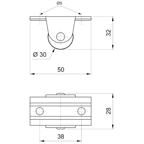 Rolka sztywna gumowa kółko meblowe h-32mm Leba
