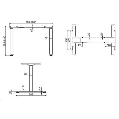 Biurko z regulacją wysokości stelaż stołu Futuro COMPACT Czarny REJS