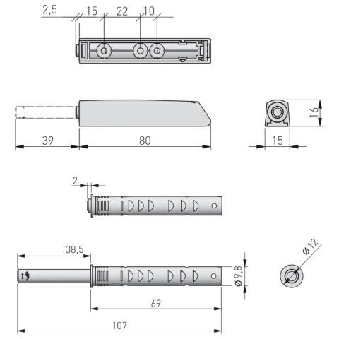 Odbojnik długi PUSH TO OPEN z końcówką magnetyczną SALTO GTV Czarny