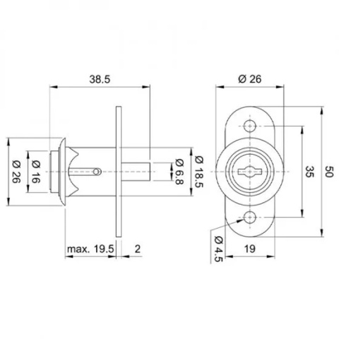 Zamek meblowy bolcowy Z-105 do szaf przesuwnych AMIX