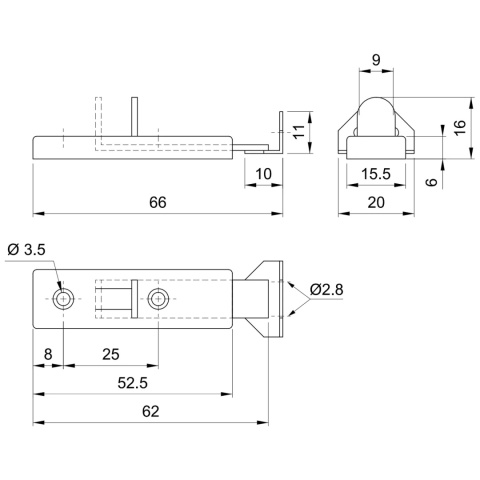 Zasuwka meblowa do szafek oraz drzwi prosta Ocynk AMIX