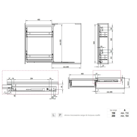 Kosz cargo boczne prawe 2P do szafki 150mm EVO Cichy domyk Biały Chrom REJS