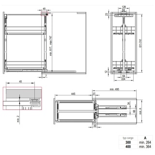 Kosz cargo dolne 2P do szafki 300mm PURO Cichy domyk Biały Mat REJS