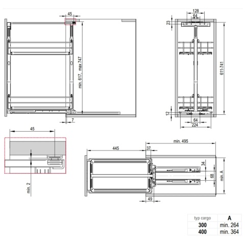 Kosz cargo dolne 2P do szafki 400mm EVO Cichy domyk Biały Chrom REJS