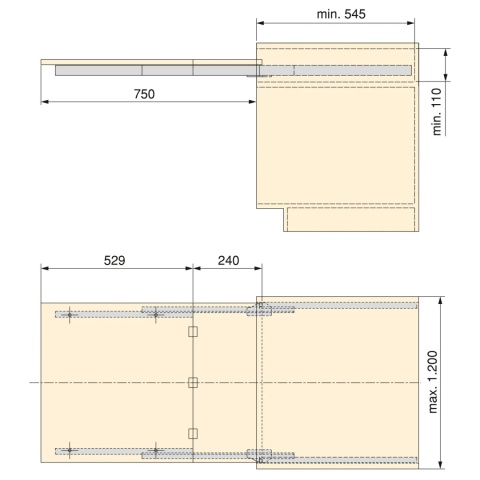 Prowadnice do stołu rozkładanego Coktail Reverse H35 Atim