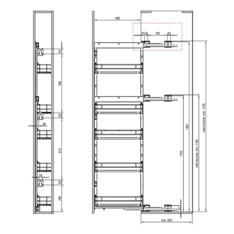 Kosz Cargo Maxi 15 5P Boczne Lewe PURO CICHY DOMYK Czarny Dąb REJS