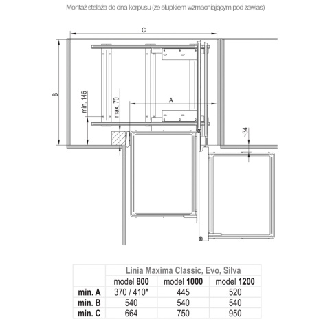 Kosz Cargo Magic Corner Maxima Classic 800mm Lewy Grafit Rejs