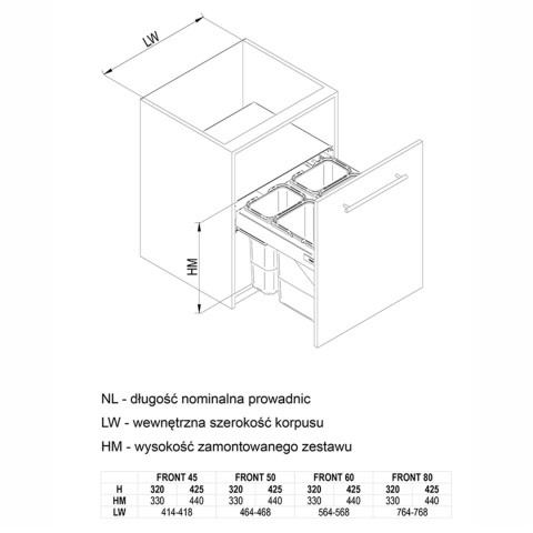 Kosz na śmieci segregator SEGREGO do szafki 60 2x15L Grafit REJS