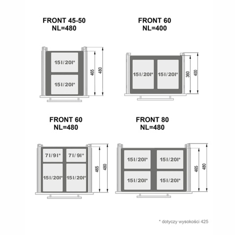 Kosz na śmieci segregator SEGREGO do szafki 60 2x9L 2x20L Grafit REJS