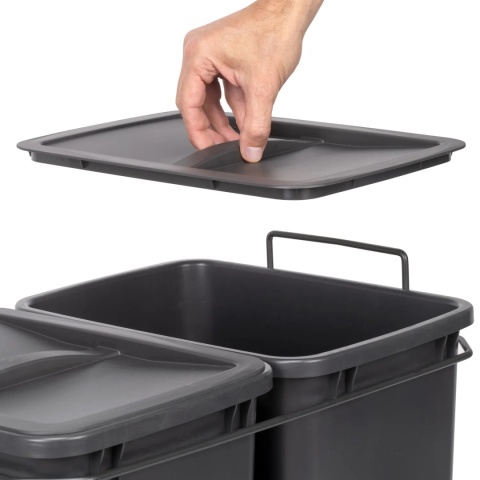 Kosz na śmieci wysuwany 2x35L montaż dolny antracyt EMUCA