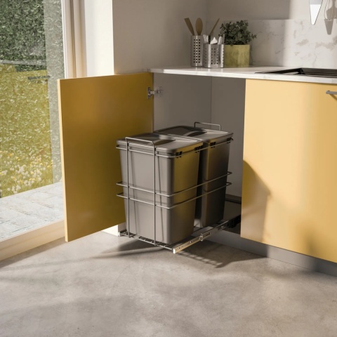 Kosz na śmieci wysuwany 2x35L montaż dolny antracyt EMUCA