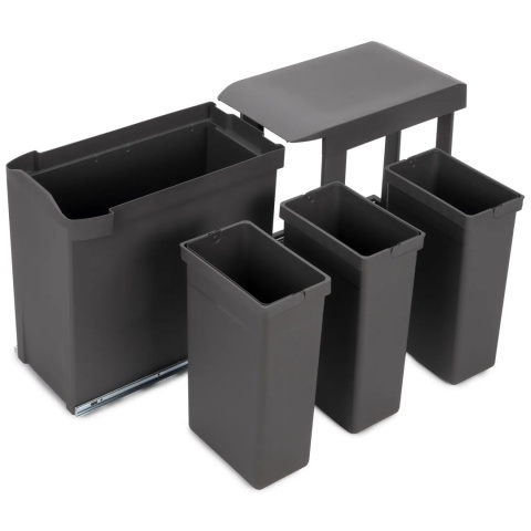 Kosz na śmieci wysuwany 3x10L montaż dolny antracyt EMUCA