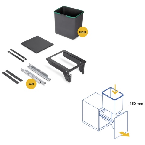 Kosz pojemnik na śmieci Recycle 35L antracyt EMUCA