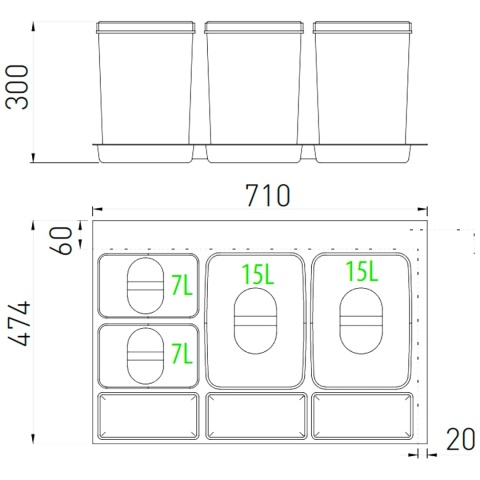 Kosz Segregator na śmieci 80 2x15L 2x7L MULTINO GTV