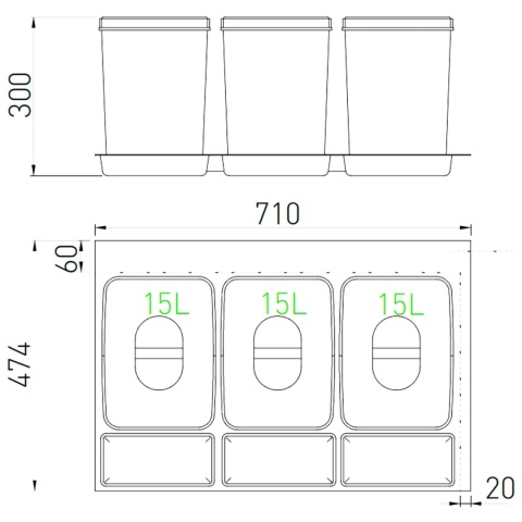 Kosz Segregator na śmieci 80 3x15L MULTINO GTV