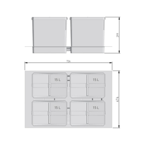 Kosz Segregator na śmieci AXISPACE 80 4x15L GTV