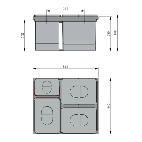 Kosz Sortownik na śmieci 60 3x15L 1x7L MULTINO NEW GTV