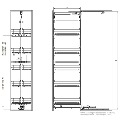 Kosz Cargo Midi 30 4P Dolne CICHY DOMYK 100kg EVO Biały Chrom REJS